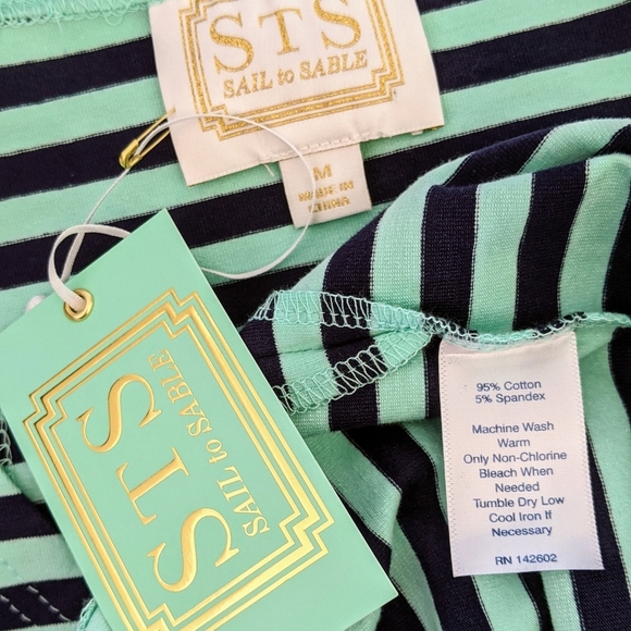 Sail To Sable Dress Maxi Stripe Sleeveless Cotton Stretch Knit Navy Mint M NWT - Picture 8 of 8